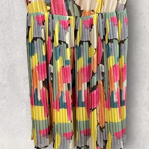 Black Rainn Dress Abstract Watercolor Pleated Boho Artsy Resort Summer Medium - Picture 6 of 10